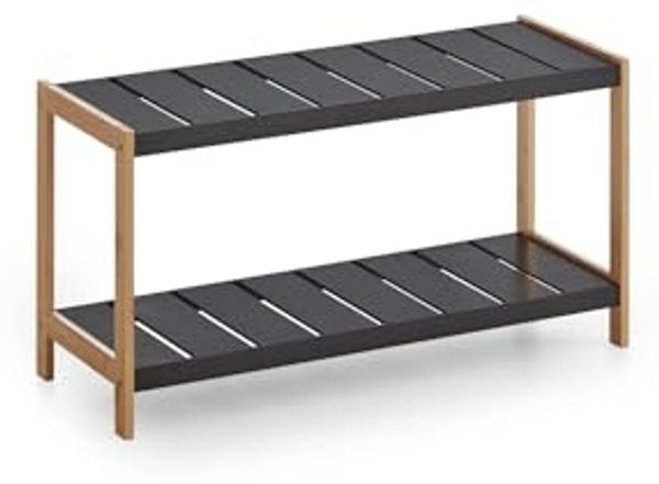 Homes & Jones Schuhregal Francis 69,8x26x36 cm aus schwarzem Holz - Regal mit 2 Ablagen für Schuhe- Kompaktes Schuhregal für Flur, Diele - stilvoll, funktional & platzsparend