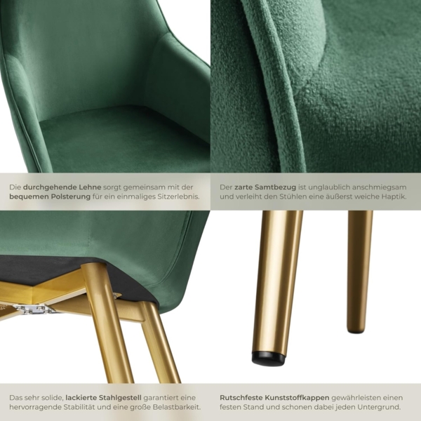 tectake Esszimmerstuhl Küchenstuhl Marilyn Samtoptik, goldene Stuhlbeine (Set, 8 St), Vielseitig verwendbar und kombinierbar Bild 7