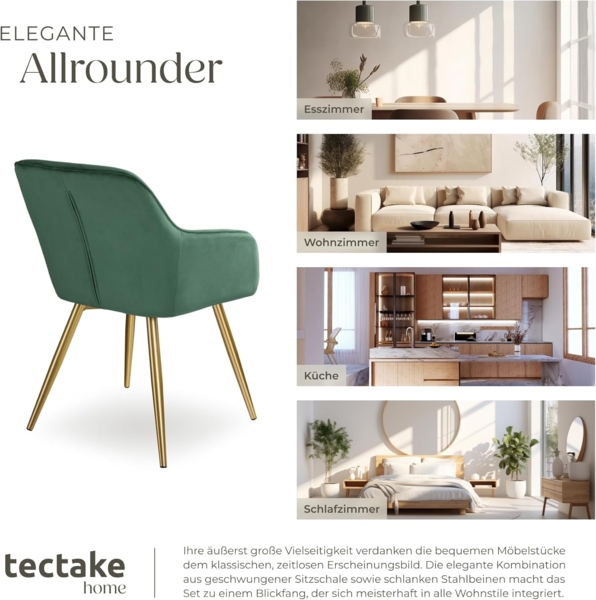 tectake Esszimmerstuhl Küchenstuhl Marilyn Samtoptik, goldene Stuhlbeine (Set, 8 St), Vielseitig verwendbar und kombinierbar Bild 8