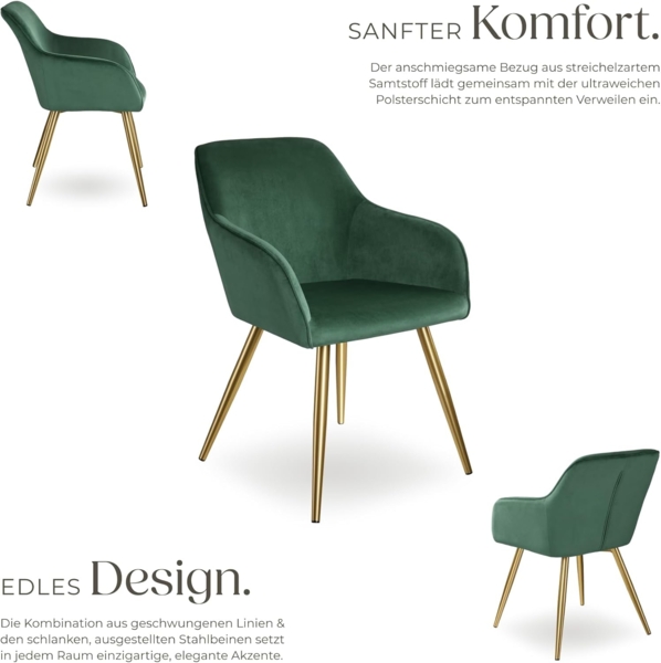 tectake Esszimmerstuhl Küchenstuhl Marilyn Samtoptik, goldene Stuhlbeine (Set, 8 St), Vielseitig verwendbar und kombinierbar Bild 5