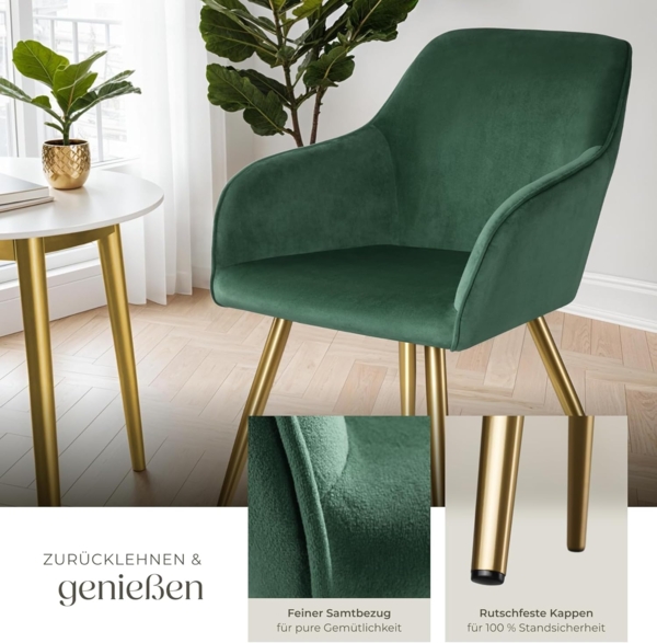 tectake Esszimmerstuhl Küchenstuhl Marilyn Samtoptik, goldene Stuhlbeine (Set, 8 St), Vielseitig verwendbar und kombinierbar Bild 6