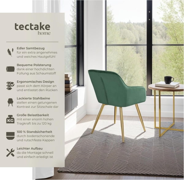 tectake Esszimmerstuhl Küchenstuhl Marilyn Samtoptik, goldene Stuhlbeine (Set, 8 St), Vielseitig verwendbar und kombinierbar Bild 4