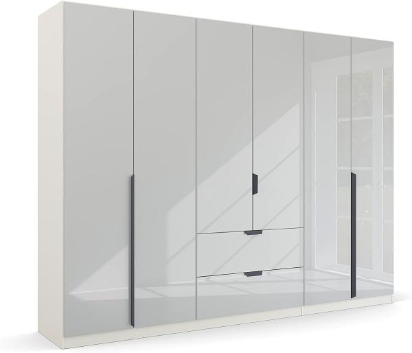 Kleiderschrank Drehtürenschrank Modern | 6-türig | mit Schubkästen | glasweiß / alpinweiß | 271x210