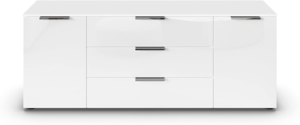 Rauch Möbel Flipp, Sideboard, TV-Schrank, Kommode mit Stauraum, Alpinweiß/Glasfront Weiß, 2-türig, Glastüren, 3 Schubkästen, Griffe Chrom, 160 x 61 x 42 cm Bild 3