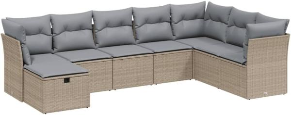 vidaXL 8-tlg. Garten-Sofagarnitur mit Kissen Beige Poly Rattan 3263275