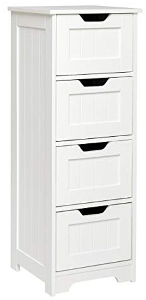 Mondeer Badezimmerschrank, Badschrank Schmal Kommoden mit Schubladen aus Holz Weiß 30 x 30 x 82 cm für Bad Wohnzimmer Flur Schlafzimmer