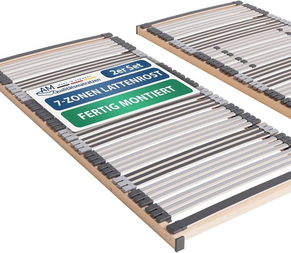 2x Ergonomischer Lattenrost 100x220 cm starr - Lattenrost Set NV - 7-Zonen Lattenrost 100x220 cm Doppelpack - fertig montiert & direkt einsatzbereit - 44 Leisten - Bett-Rost 2er Set - 100/220