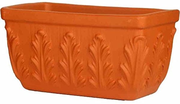 Pflanzkasten Blattmotiv natur terracotta ca. 39,4×18,3×17,3 cm – atmungsaktiver Blumenkasten mit Wasserablauf für Balkon und Garten im 5er Set