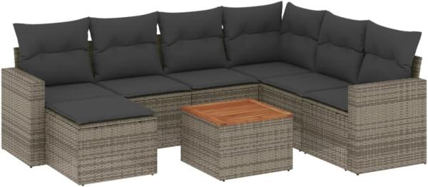 vidaXL 8-tlg. Garten-Sofagarnitur mit Kissen Grau Poly Rattan 3224240