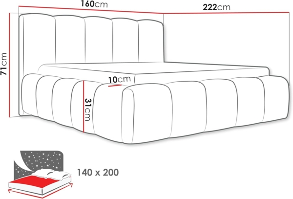Mirjan24 'Koweni' Polsterbett mit Bettkasten, Bouclé, Blau, 140x200 cm Bild 3