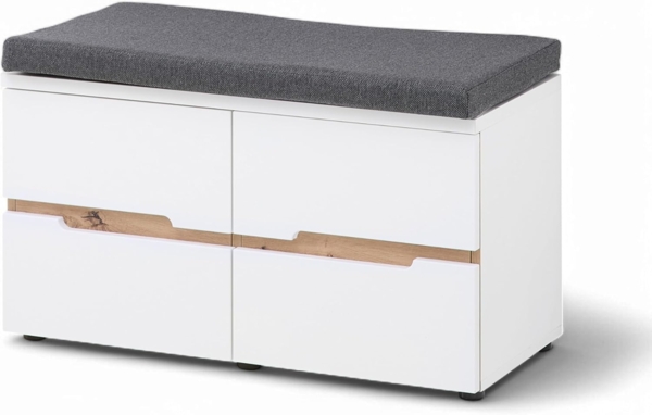 Memphis Schuhbank in Weiß, Artisan Eiche Optik - Sitzbank mit Stauraum für Ihren Flur - 80 x 49 x 38 cm (B/H/T)