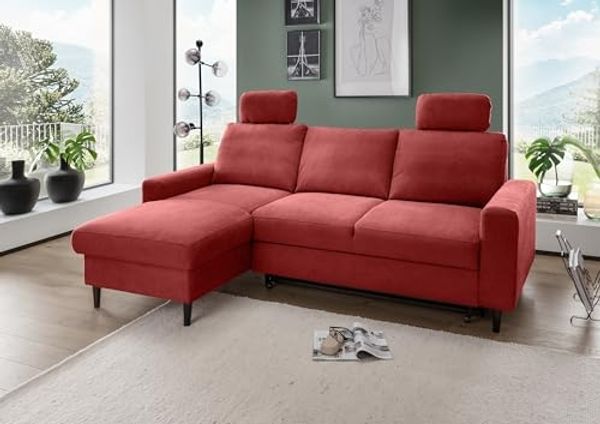 Ecksofa >Pris< Schlaffunktion, Stauraum, rot - 234x88x147 (BxHxT)
