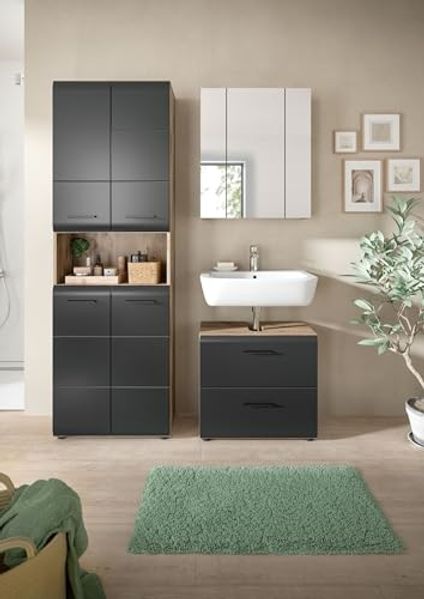 Badezimmer-Set >Ice< in Nox Oak / Schwarz - 135x185x30cm (BxHxT)
