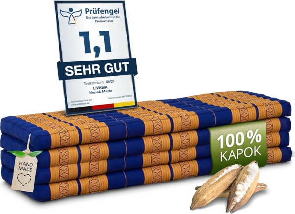 Klappmatratze Faltmatratze 140 cm (Classic) - 200x140x8cm -, livasia, 8 cm hoch, Kapok, vegan, handgefertigt