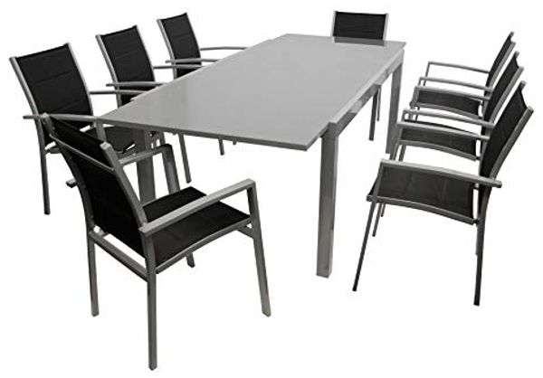Garnitur MARINA 9-teilig, Aluminium + Kunstgewebe schwarz