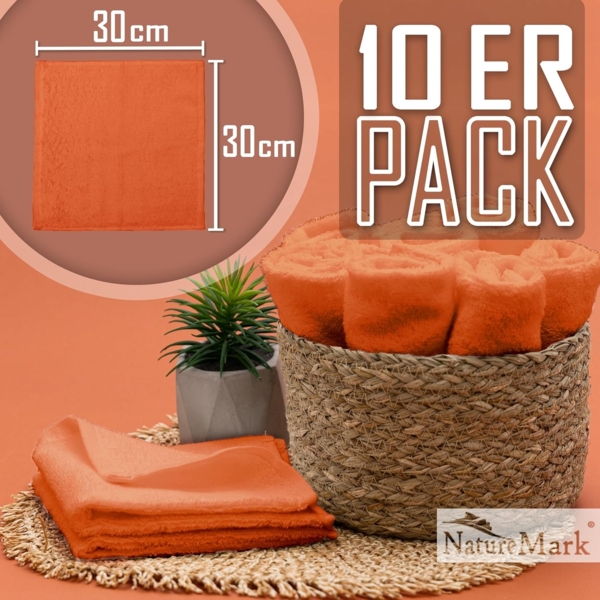NatureMark 10er Pack Waschlappen | 100% Baumwolle | Frottier Seiflappen | Größe 30x30 cm | Frottee Seiftücher im 10er Pack Farbe: Terrakotta Bild 2
