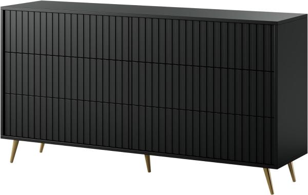 Selsey BELLO - Kommode Doppelkommode mit 6 Schubladen Schwarz mit goldenen Füßen 154 cm