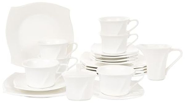 Retsch Arzberg Kaffeeservice Porzellan 20-teilig, 6 Personen, Creme-Weiß – Spülmaschinenfest & Mikrowellengeeignet