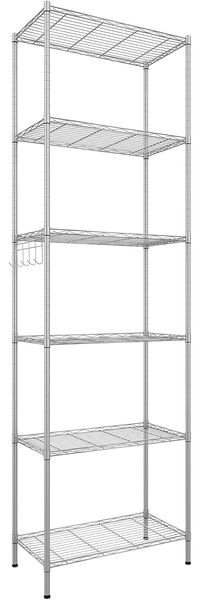 Himimi 6 Etagen Standregal Metallregal Küchenregal Badezimmerregal verchromtes Regal mit Seitenhaken und verstellbare Ablagen 54 x 29 x 160 cm, Silber