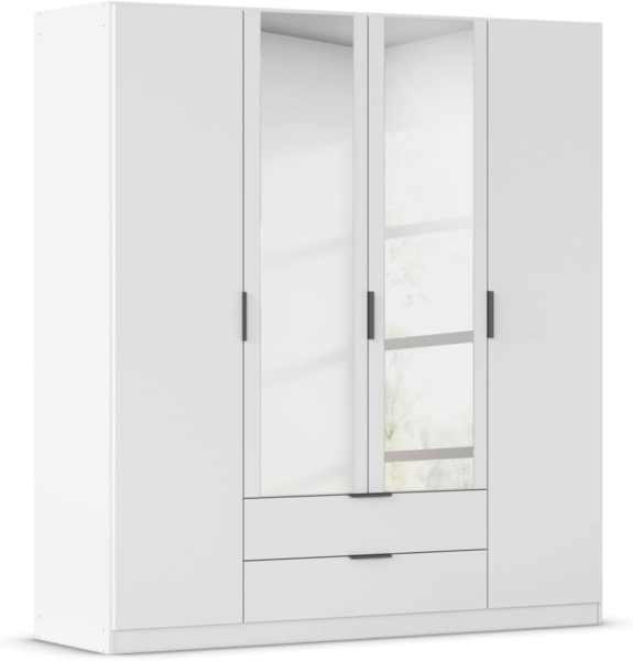 Rauch Möbel Lagoa, Kleiderschrank, Garderobe für Schlafzimmer, Kinderzimmer, Jugendzimmer 4-türig mit Spiegel, 2 Schubladen, Farbe Weiß, Breite 181 cm