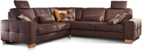 Cavadore Ecksofa Puccino mit Federkern, verstellbaren Sitztiefen und 2 Kopfstützen / Couch gleichschenklig in L-Form im Landhausstil / 276 x 86 x 271 cm / Mikrofaser grau
