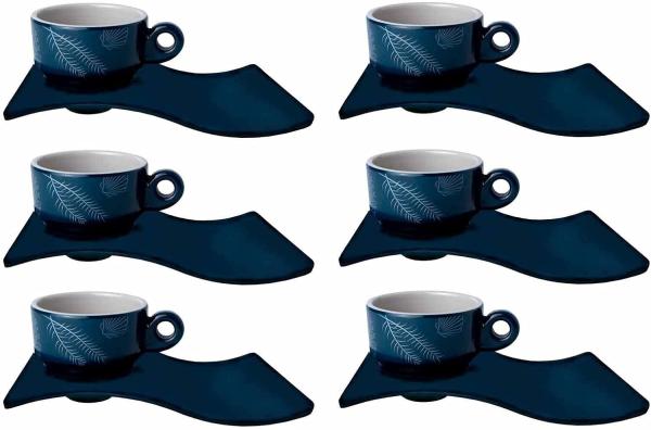 Espresso Tasse mit Unterteller, Melamin, navy weiss - Serie Living 6er Set