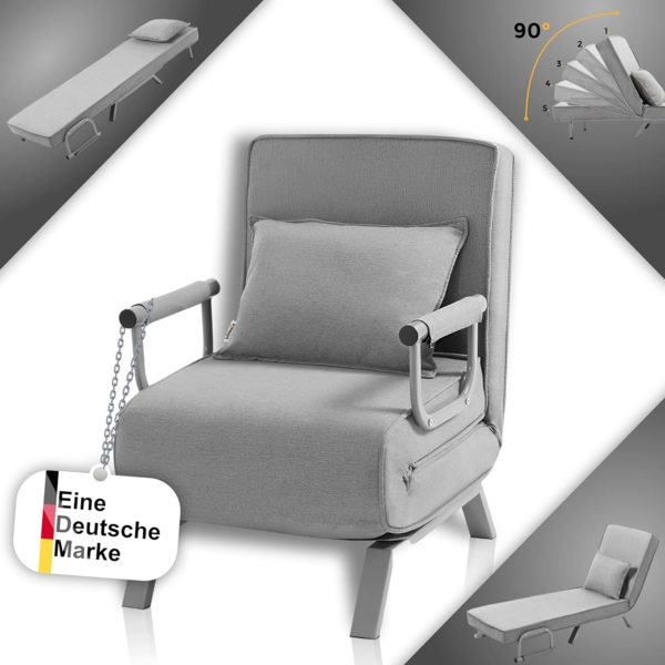 Makika 'TED', Schlafsessel ,3in1 mit Armlehne, Bettfunktion, Verstellbare Rückenlehne, inkl. Kopfkissen, max. Belastbarkeit bis 200kg, Grau Bild 8