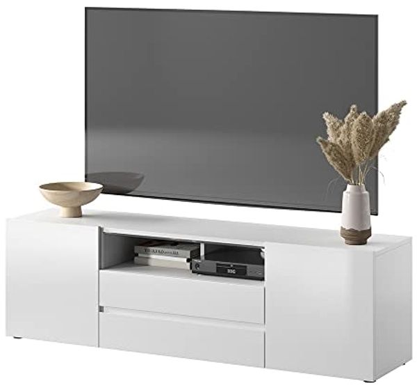 Selsey BROS – TV-Lowboard/Fernsehschrank Weiß Matt/Weiß Hochglanz Stehend Modern