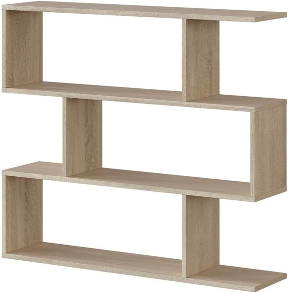 Habitdesign, Bücherregal – flaches Regal mit 6 offenen Fächern, modernes Design in Kanadischer Eiche, ideal für Wohnzimmer, Büro oder Jugendzimmer, Maße: 110 x 97 x 24 cm (B x H x T), Modell Athena