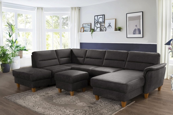 CAVADORE U-Form-Sofa Palera / Wohnlandschaft mit Schlaffunktion, Stauraum und Federkern / 314 x 89 x 212 / Mikrofaser in Lederoptik, Dunkelgrau Bild 9