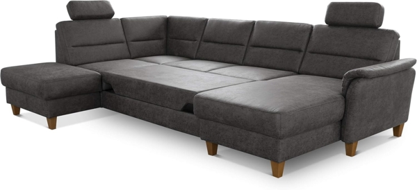 CAVADORE U-Form-Sofa Palera / Wohnlandschaft mit Schlaffunktion, Stauraum und Federkern / 314 x 89 x 212 / Mikrofaser in Lederoptik, Dunkelgrau Bild 4
