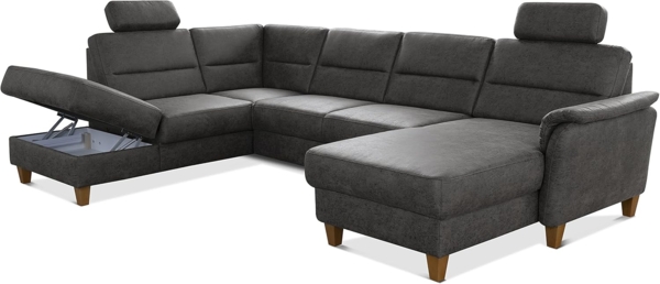 CAVADORE U-Form-Sofa Palera / Wohnlandschaft mit Schlaffunktion, Stauraum und Federkern / 314 x 89 x 212 / Mikrofaser in Lederoptik, Dunkelgrau Bild 5