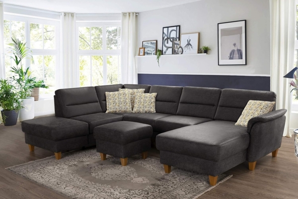 CAVADORE U-Form-Sofa Palera / Wohnlandschaft mit Schlaffunktion, Stauraum und Federkern / 314 x 89 x 212 / Mikrofaser in Lederoptik, Dunkelgrau Bild 2