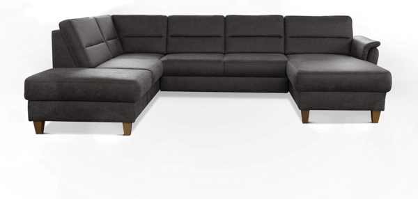 CAVADORE U-Form-Sofa Palera / Wohnlandschaft mit Schlaffunktion, Stauraum und Federkern / 314 x 89 x 212 / Mikrofaser in Lederoptik, Dunkelgrau Bild 8