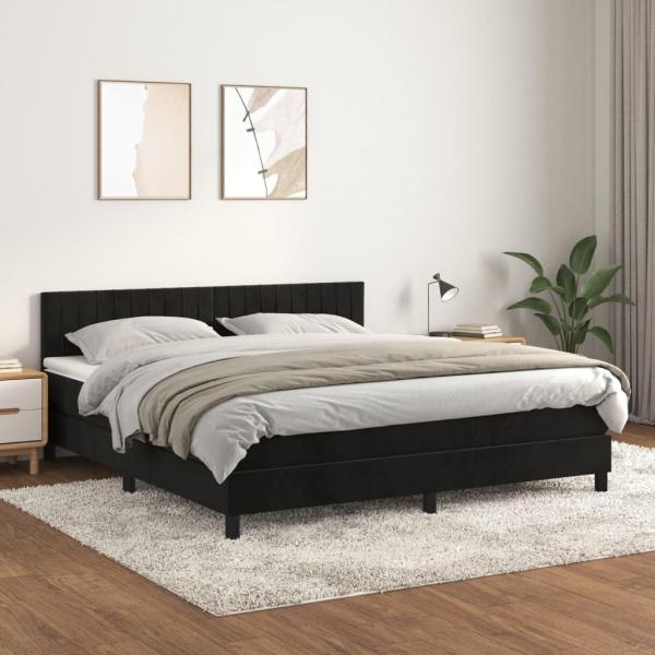 vidaXL Boxspringbett mit Matratze Schwarz 160x200 cm Samt 3141433