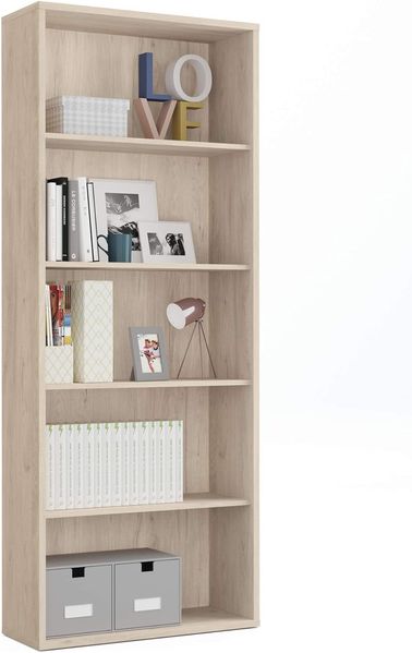 MUEBLES PITARCH 10093 Regal, Partikel-Spanplatte und Melamin, hohe Dichte, Eiche Aurora, 196,5 x 75,5 x 33 cm