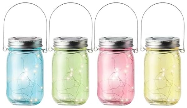 Lumineo LED Gartenleuchte Solar Gartenbeleuchtung Glas 4 Farben Ø8cm H. 14cm 4 Stück
