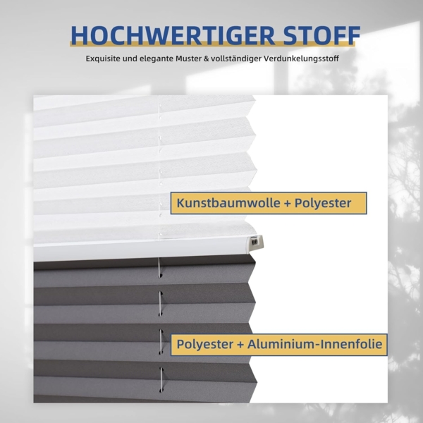 Sekey Plissee Doppelplissee Day+Night Verdunkelung ohne Bohren verspannt Lichtschutz, Klemmfix,75x130 cm Weiß und Grau Bild 4
