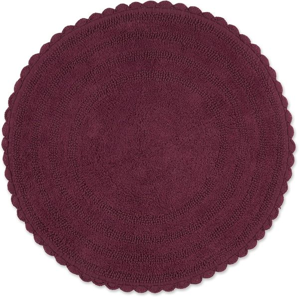 DII Crochet Collection Wende-Badematte, rund, 69,8 cm Durchmesser, Weinrot.