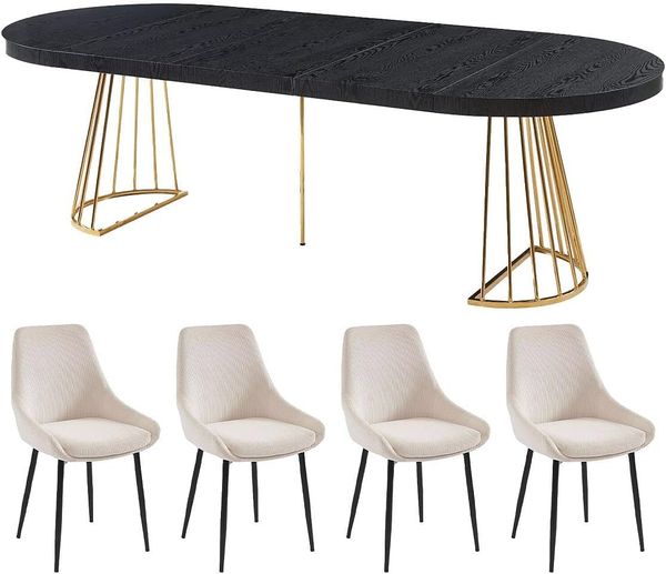 Vente-unique - FIRELA Essgruppe Holz, Platte SchwarzGold - B 110 cm x H 76 cm x L 260 cm210 cm160 cm110 cm