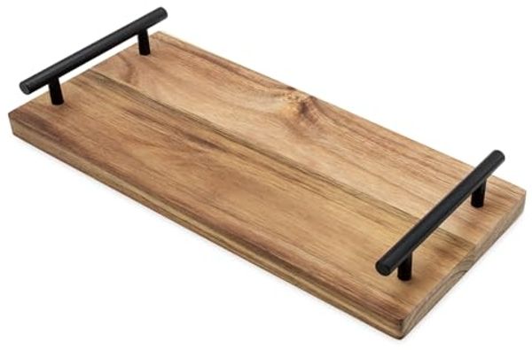 Spetebo Tablett Serviertablett aus Akazienholz mit Griffen lebensmittelecht, Akazienholz, (Anzahl, 1-tlg, Stück), mit 2 Griffen