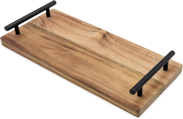 Spetebo Tablett Serviertablett aus Akazienholz mit Griffen lebensmittelecht, Akazienholz, (Anzahl, 1-tlg, Stück), mit 2 Griffen