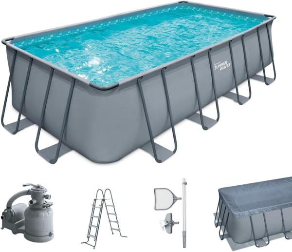 Summer Waves Elite Frame Pool | Aufstellpool rechteckig | Komplettset | Grau | 549x274x132 cm