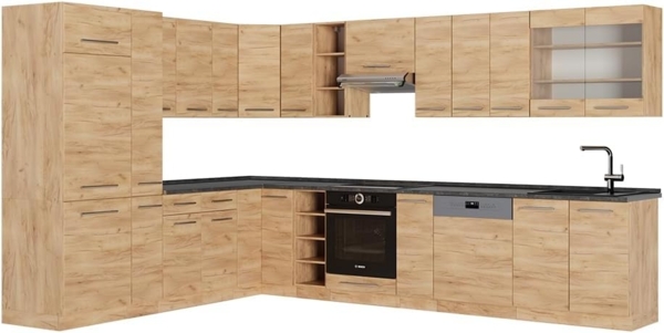 Eckküche Fame-Line Goldkraft Eiche 347 x 46 cm ohne Arbeitsplatte Vicco