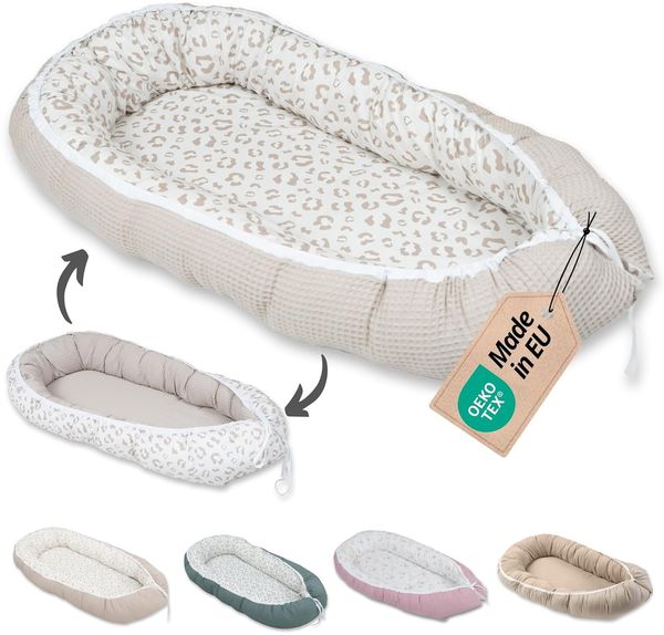 ULLENBOOM ® Bettnestchen Kuschelnest Baby 55x95 cm, kuscheliges Babynest, Made in EU, (1-tlg), Ideal für Neugeborene als Reisebett, Leo
