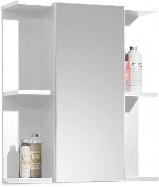 MANDY Spiegelschrank Bad in Weiß Hochglanz - Badezimmerspiegel Schrank mit viel Stauraum - 60 x 71 x 20 cm (B/H/T)