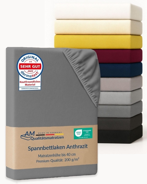 AM Qualitätsmatratzen Spannbettlaken Baumwolle in anthrazit, Bettlaken für Boxspringbetten, Made in Germany, Baumwolle, Gummizug: rundum, (1 Stück), 90x200x40