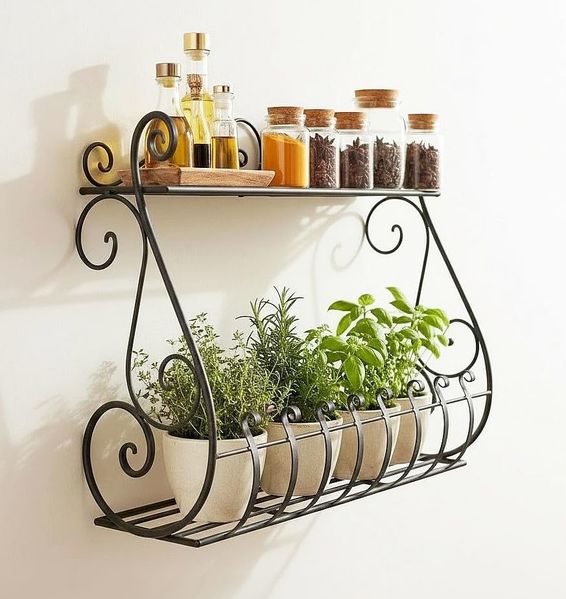 DanDiBo Kräuterregal Kücheregal Balkonregal Wand Metall Schwarz Sebino 50 cm Wandregal Blumenregal Pflanzenhalter Wandblumenhalter Küche Balkon
