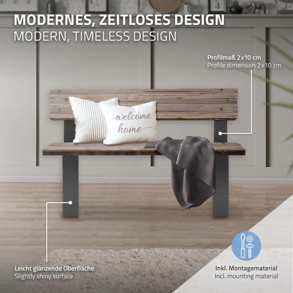 ML-DESIGN Sitzbank Bankgestell 2 stück Bankbeine aus Stahl wetterfest mit Rückenlehne, Bankkufen 40x78 cm Anthrazit für Außenbereich DIY Gartenbank Bild 3