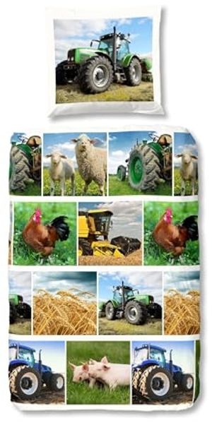 JACK Kinderbettwäsche 135x200cm Bauernhof Landwirtschaft Traktor Tiere, Renforcé, 2 teilig, für echte Landwirtschafts-Fans
